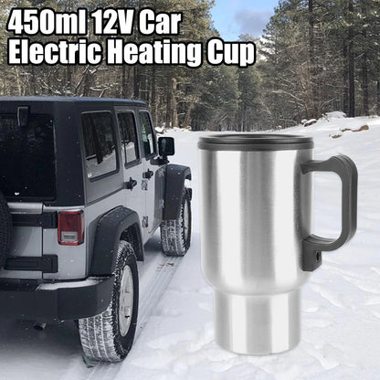 12V 450ml Electric Heating Car Kettle Water Coffee Milk Thermal Mug Camping Travel Kettle Stainless Steel Vehicle Heating Cup