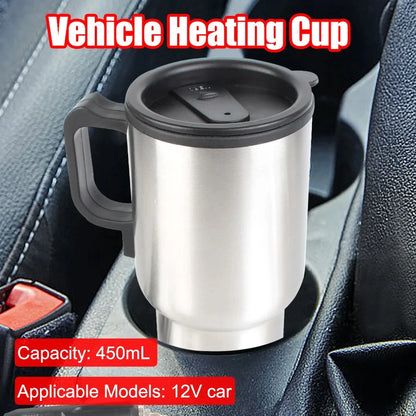 12V 450ml Electric Heating Car Kettle Water Coffee Milk Thermal Mug Camping Travel Kettle Stainless Steel Vehicle Heating Cup