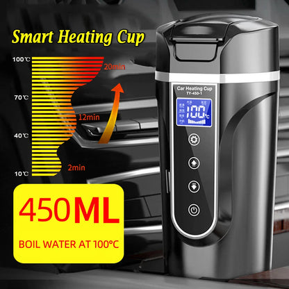 12V-24V Portable Car Heating Cup 304 Stainless Steel Water Warmer Bottle Car Kettle Coffee Milk Mug LCD Display Temperature